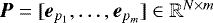 $\bm{P}=[\bm{e}_{p_1},\ldots,\bm{e}_{p_m}] \in \mathbb{R}^{N \times m}$