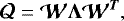 \begin{equation*} \bm{\mathcal{Q}} = \bm{\mathcal{W}\bm{\Lambda}\bm{\mathcal{W}^T}}, \end{equation*}