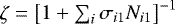 $\zeta = \left[1&#x002B;\sum_i\sigma_{i1}N_{i1}\right]^{-1}$