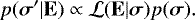 \begin{equation*}p(\bm{\sigma}&#x0027;|\mathbf{E}) \propto \mathcal{L}(\mathbf{E}|\bm{\sigma}) p(\bm{\sigma}). \end{equation*}