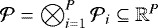 $\mathcal{P} = \bigotimes_{i=1}^P \mathcal{P}_i \subseteq \mathbb{R}^P$