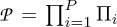 $\cal{P} = \prod_{i=1}^P{\Pi_i}$