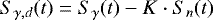 \begin{equation*} S_{\gamma,d}(t) = S_{\gamma}(t) - K\cdot S_{n}(t) \end{equation*}