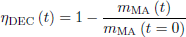 $$ \begin{aligned} \eta _{\rm DEC} \left( t \right)=1-\frac{m_{\rm MA} \left( t \right)}{m_{\rm MA} \left( {t=0} \right)} \end{aligned} $$