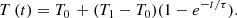 $$ \begin{aligned} T\left( t \right)=T_{0\,}+(T_{1}-T_{0})(1-e^{-t/\tau }). \end{aligned} $$