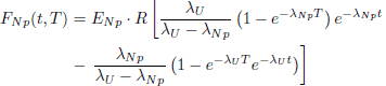 $$ \begin{aligned} F_{Np}(t,T)&= E_{Np}\cdot R \left[\frac{\lambda _U}{\lambda _U-\lambda _{Np}}\left( 1-e^{-\lambda _{Np}T}\right)e^{-\lambda _{Np}t}\right.\nonumber \\&-&\left. \frac{\lambda _{Np}}{\lambda _U-\lambda _{Np}}\left(1-e^{-\lambda _U T}e^{-\lambda _U t}\right)\right] \end{aligned} $$