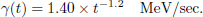 $$ \begin{aligned} \gamma (t)&= 1.40\times t^{-1.2}\quad \text{ MeV/sec}. \end{aligned} $$