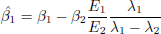 $$ \begin{aligned} \hat{\beta _1}&= \beta _1-\beta _2\frac{E_1}{E_2}\frac{\lambda _1}{\lambda _1-\lambda _2} \end{aligned} $$