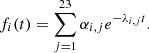 $$ \begin{aligned} f_i(t)=\sum _{j=1}^{23} \alpha _{i,j}e^{-\lambda _{i,j}t}. \end{aligned} $$