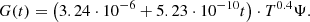 $$ \begin{aligned} G(t)=\left(3.24\cdot 10^{-6}+5.23\cdot 10^{-10}t\right)\cdot T^{0.4}{\Psi }. \end{aligned} $$