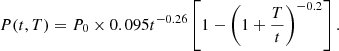 $$ \begin{aligned} P(t,T)&= P_0\times 0.095 t^{-0.26}\left[ 1-\left( 1+\frac{T}{t}\right)^{-0.2}\right]. \end{aligned} $$
