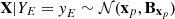 $ {{{\textbf{X}}}}| Y_E = {{\textit{y}}}_E \sim {\cal {{N}}}({\textbf{x}}_p, {{\textbf{B}}}_{ {\textbf{x}}_p}) $