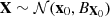 $ {{{\textbf{X}}}}\sim {\cal {{N}}}({{{\textbf{x}}}}_0,B_{{{{{\textbf{X}}}}}_0}) $