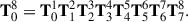 Mathematical equation: $$ \begin{aligned} \mathbf{T }_{0}^{8}=\mathbf{T }_{0}^{1}\mathbf{T }_{1}^{2}\mathbf{T }_{2}^{3}\mathbf{T }_{3}^{4}\mathbf{T }_{4}^{5}\mathbf{T }_{5}^{6}\mathbf{T }_{6}^{7}\mathbf{T }_{7}^{8}. \end{aligned} $$