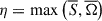 Mathematical equation: $ \eta ={\max}\left( \overline{S}, \overline{\mathrm{\Omega}}\right) $