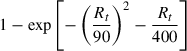 Mathematical equation: $ 1-{\exp}\left[ {-\left( \frac{R_{t}}{90} \right)}^{2}-\frac{R_{t}}{400} \right] $