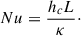 Mathematical equation: $$ \begin{aligned} Nu = \frac{h_{c}L}{\kappa }\cdot \end{aligned} $$