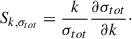 Mathematical equation: $$ \begin{aligned} S_{k, \sigma _{tot}} = \frac{k}{\sigma _{tot}} \frac{\partial \sigma _{tot}}{\partial k}\cdot \end{aligned} $$