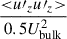 Mathematical equation: $ \frac{{ < }{u\prime_{z}}{u\prime_{z}}{ > }}{0.5U_\mathrm{{bulk}}^{2}} $