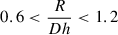 Mathematical equation: $ 0.6 < \frac{R}{Dh} < 1.2 $