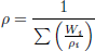 Mathematical equation: $$ \begin{aligned} \rho =\frac{1}{\sum {\left(\frac{W_i}{{\rho }_i}\right)}} \end{aligned} $$