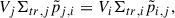 Mathematical equation: $$ \begin{aligned} V_j\Sigma _{tr,j} \tilde{p}_{j,i} = V_i\Sigma _{tr,i} \tilde{p}_{i,j}, \end{aligned} $$