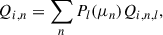 Mathematical equation: $$ \begin{aligned} Q_{i,n} = \sum _n P_l(\mu _n) Q_{i,n,l}, \end{aligned} $$