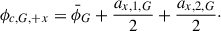 Mathematical equation: $$ \begin{aligned} \phi _{c,G,+x} = \bar{\phi }_G + \frac{a_{x,1,G}}{2} + \frac{a_{x,2,G}}{2}\cdot \end{aligned} $$