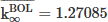 Mathematical equation: $ \overline{\mathrm{k}_\infty^{\mathrm{BOL}}}=1.27085 $